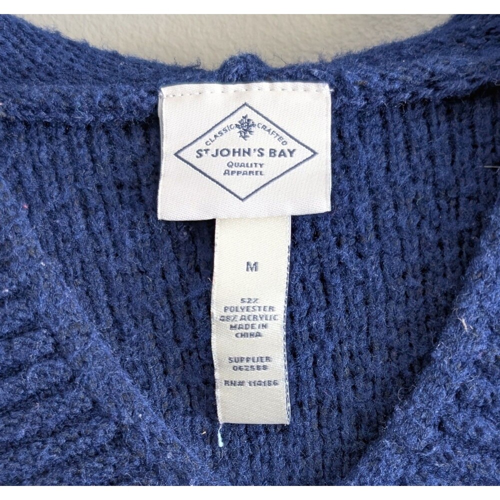St. John's Bay Womens Medium Blue Hooded Cable Knit Sweater V-Neck Pullover M - Picture 2 of 5